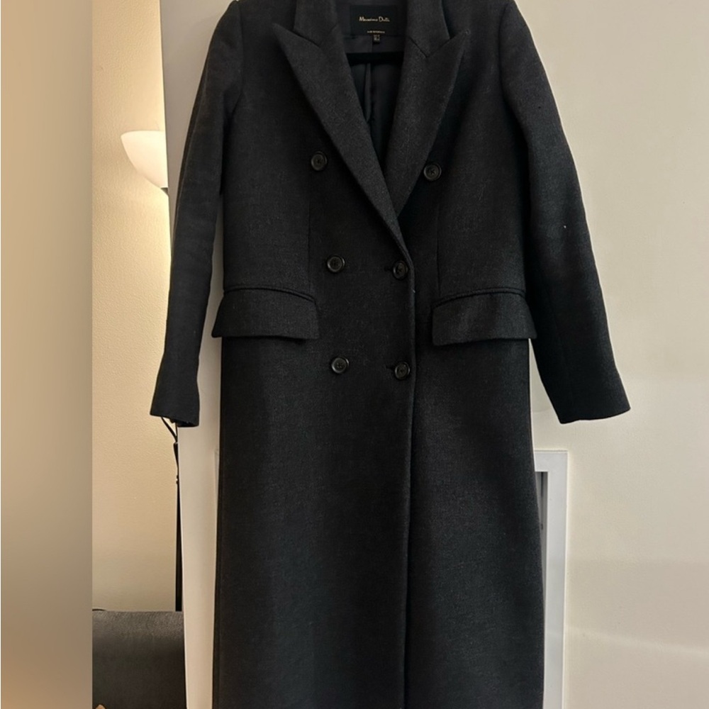 Massimo Dutti Charcoal Double-Breasted Trench Coat